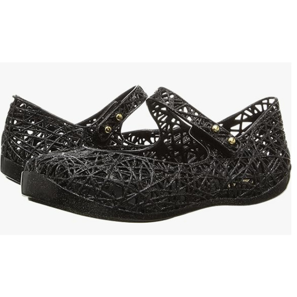 NIB Mini Melissa Campana Little Girls Black/Silver Glitter ZigZag Mary Jane Sz 9 - Picture 2 of 14